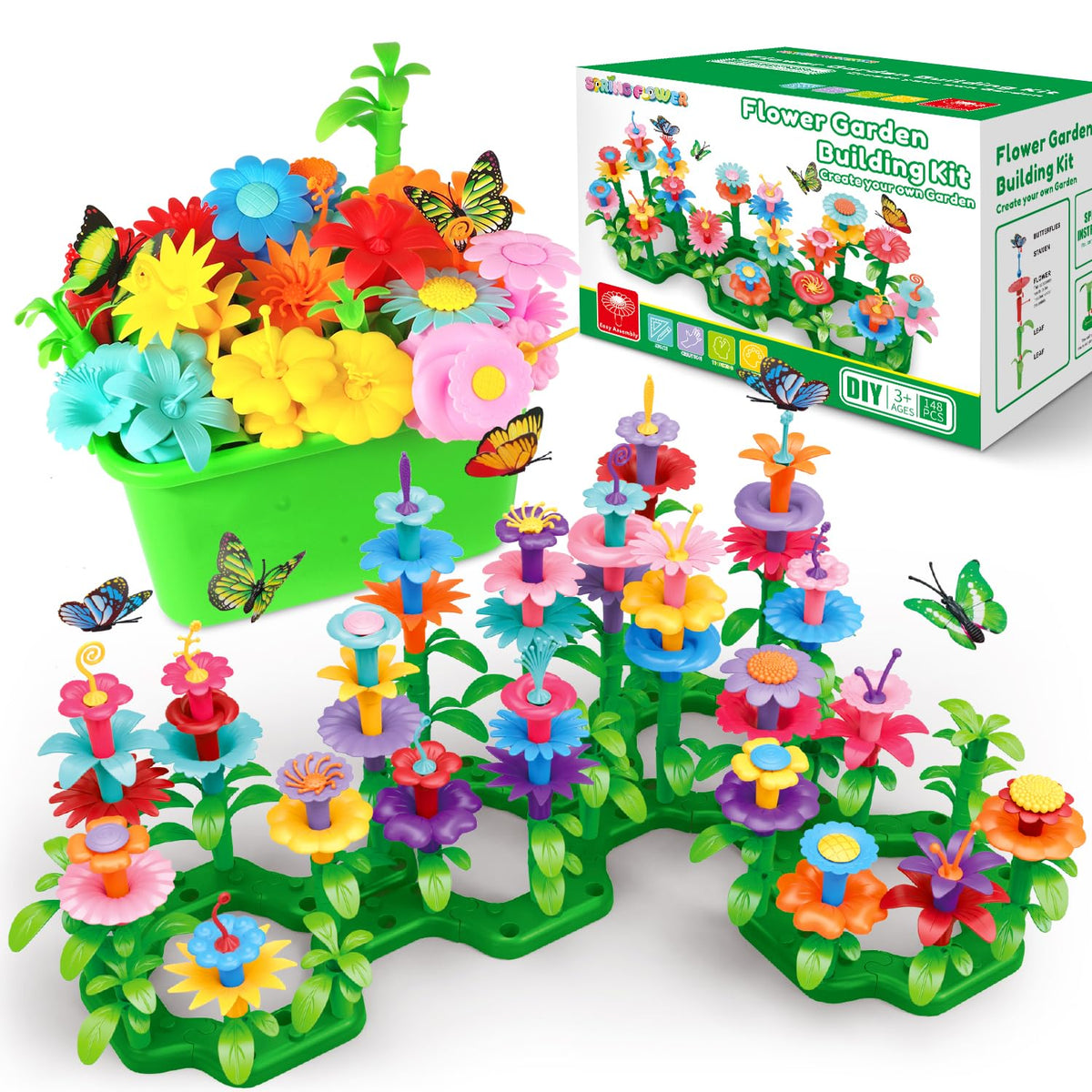 SpringFlower Flower Garden Kit with storage case keeps pieces organized for easy play.