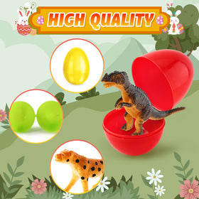Assorted Easter eggs and dinosaurs ready for school event activities.