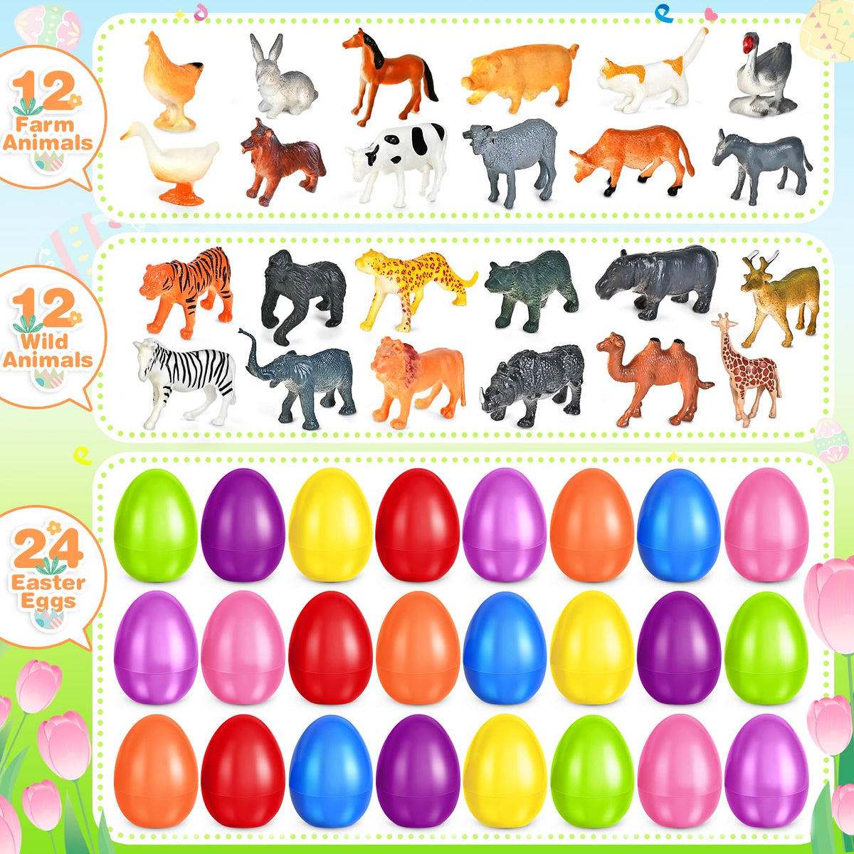 SpringFlower colorful Easter eggs with animal toys for classroom rewards