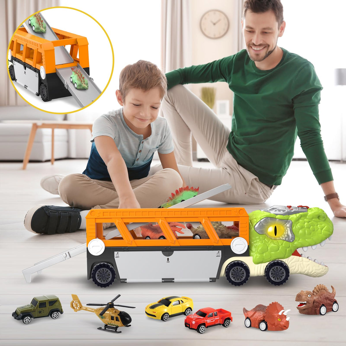 SpringFlower dinosaur truck with sound and lights for interactive fun.