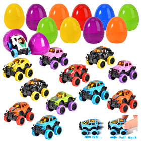 SpringFlower Easter egg filled with pull-back monster cars, perfect Easter basket filler for boys.