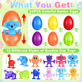 SpringFlower eggs with suction toy animals attached to windows for playful fun.