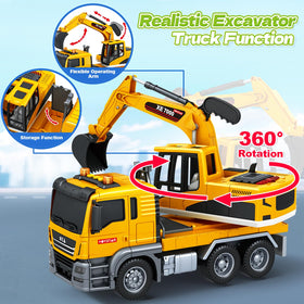 SpringFlower excavator truck toy has three buttons producing different sounds for interactive fun.