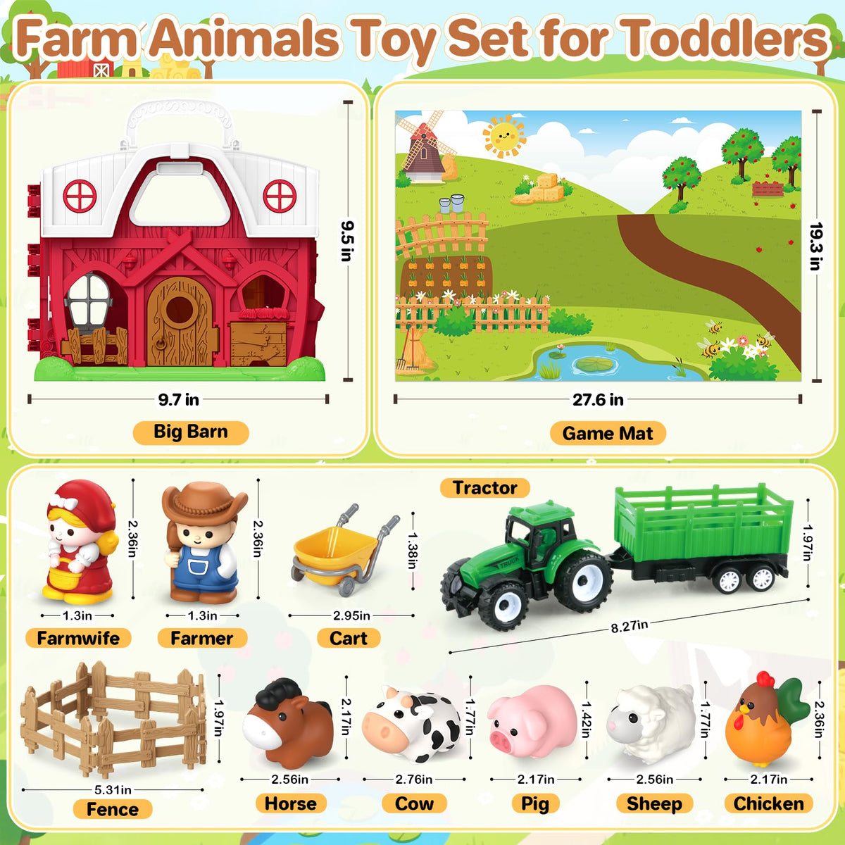 SpringFlower farm playmat 27x19 for spacious, soft floor play