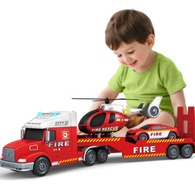 SpringFlower fire truck with a 25-inch body and detachable head for imaginative play.