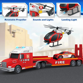 SpringFlower fire truck knuckle rotates left and right for dynamic play.