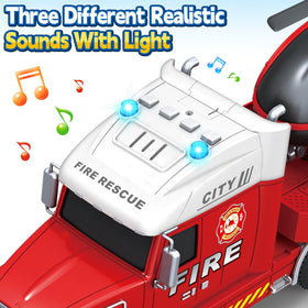 SpringFlower fire truck lights and sounds enhance pretend rescue scenarios.