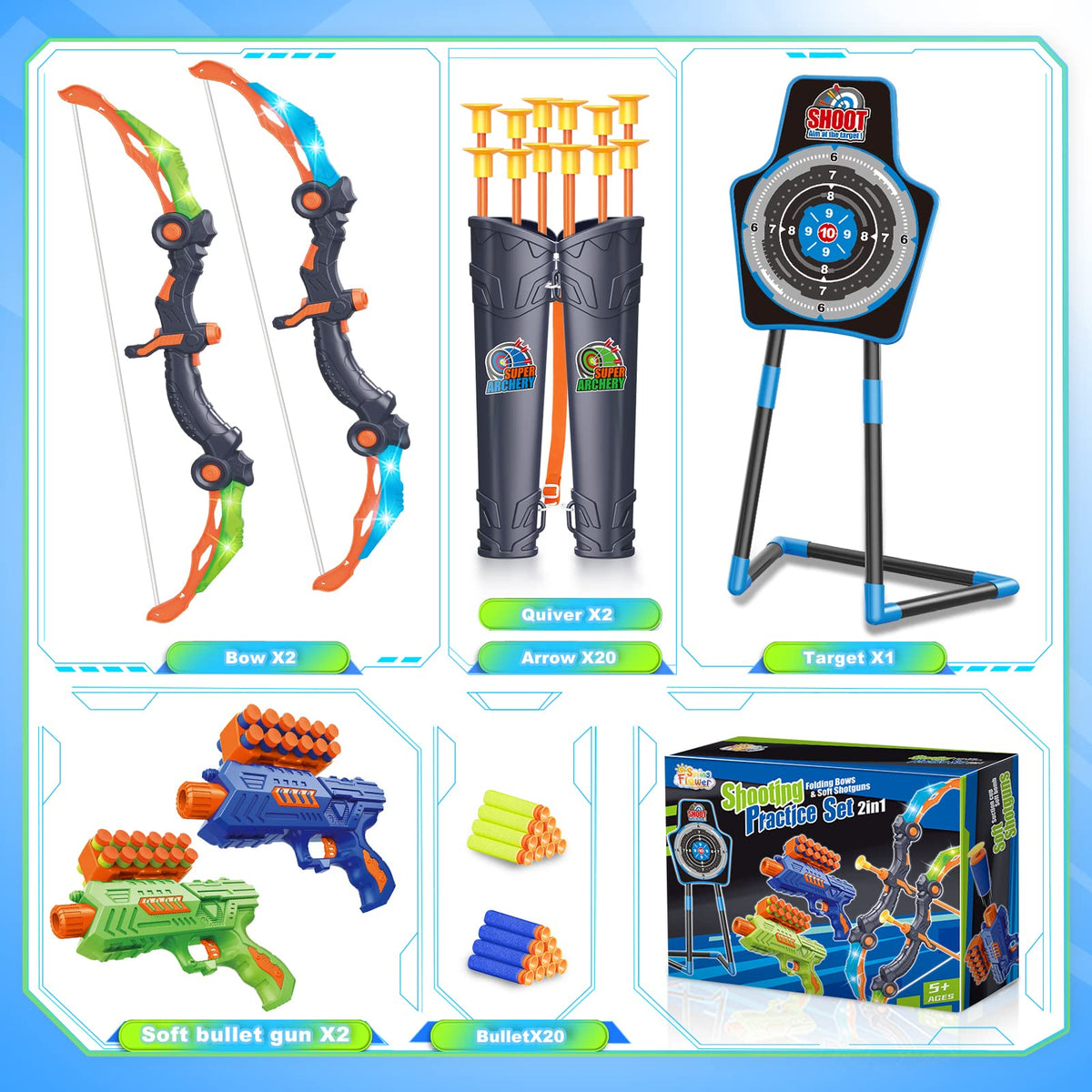 SpringFlower foam dart guns provide safe indoor play and quick target practice.