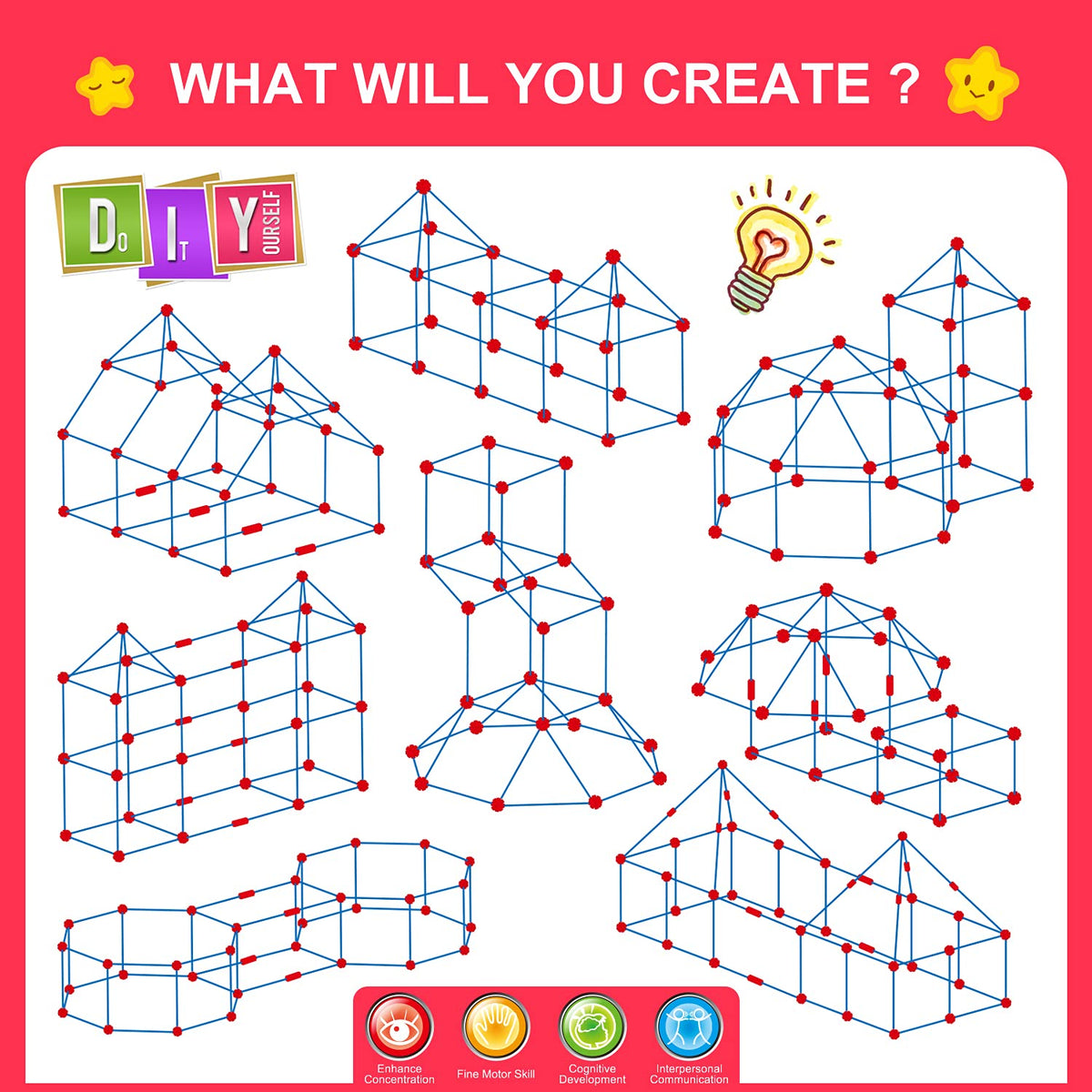 SpringFlower fort-building-kit total 140 pieces for multiple forts and group play.