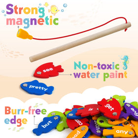 SpringFlower magnetic fishing rods used to catch wooden fish during play.