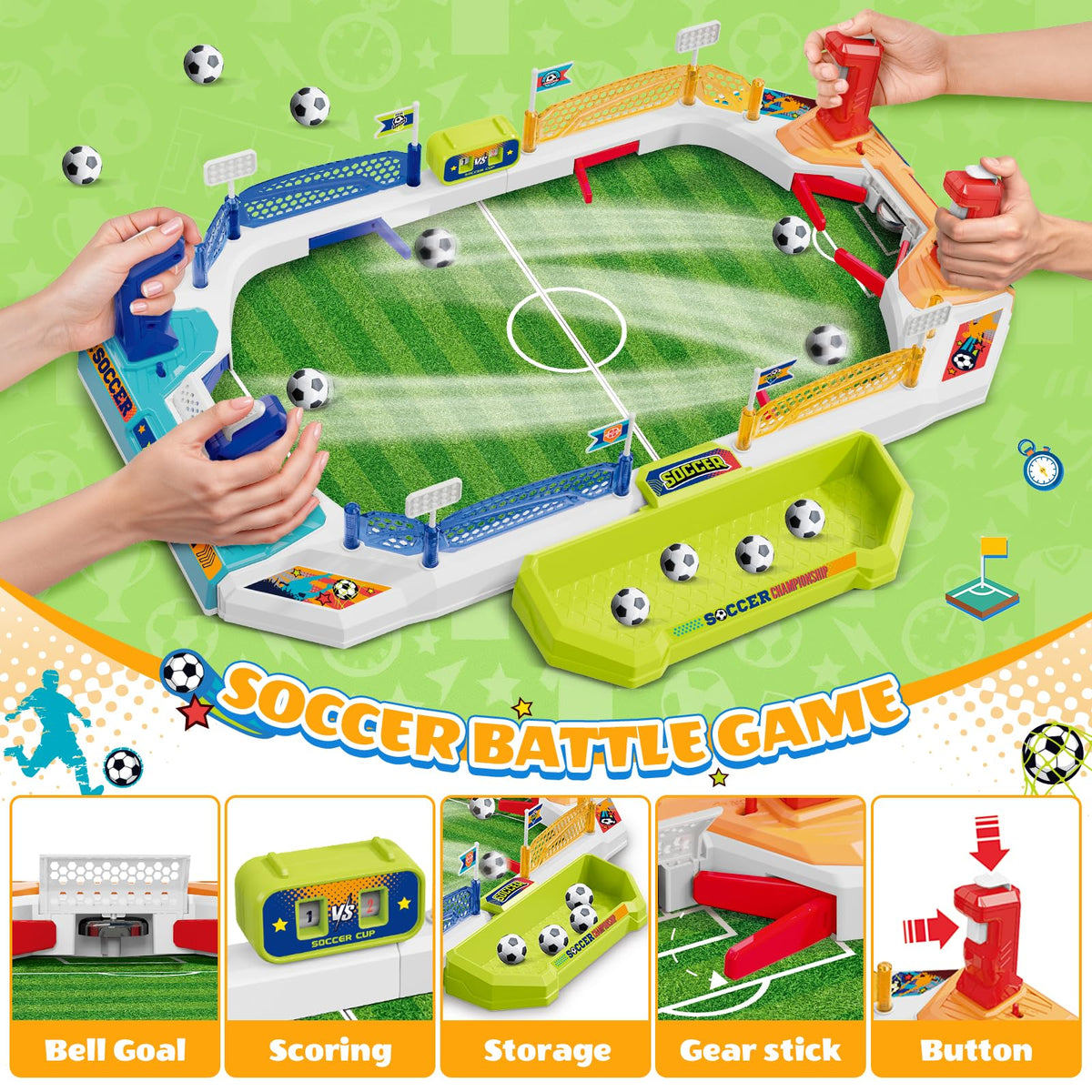 SpringFlower foosball table side view showcases sturdy legs and easy-grip handles for kids.