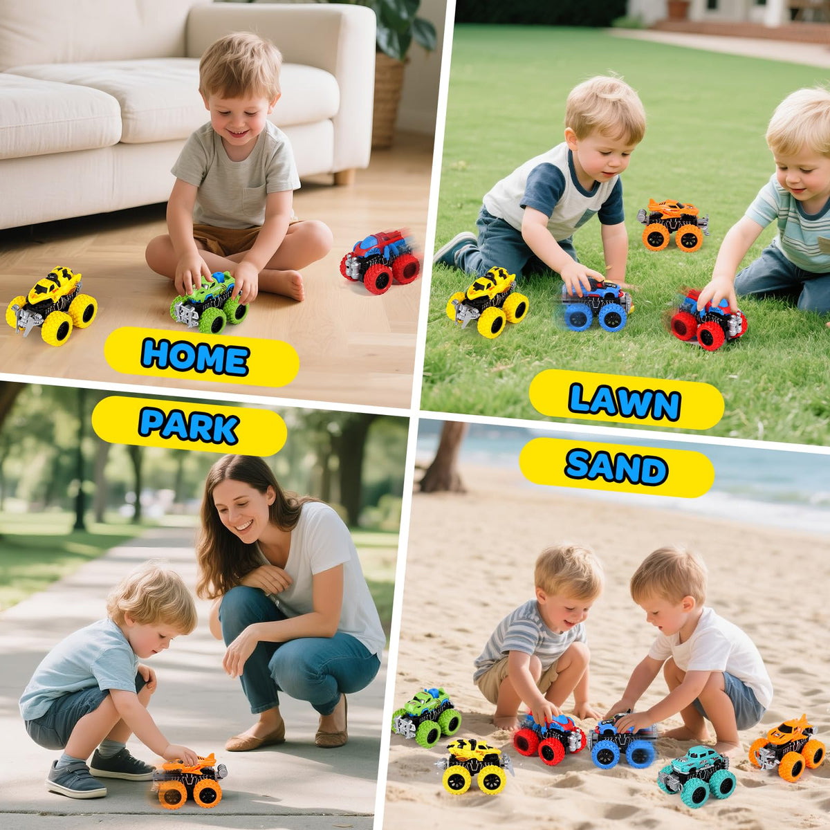 SpringFlower monster truck blue front view ideal for obstacle-course play.