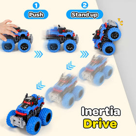 SpringFlower monster truck orange top view, vibrant color for easy spotting.