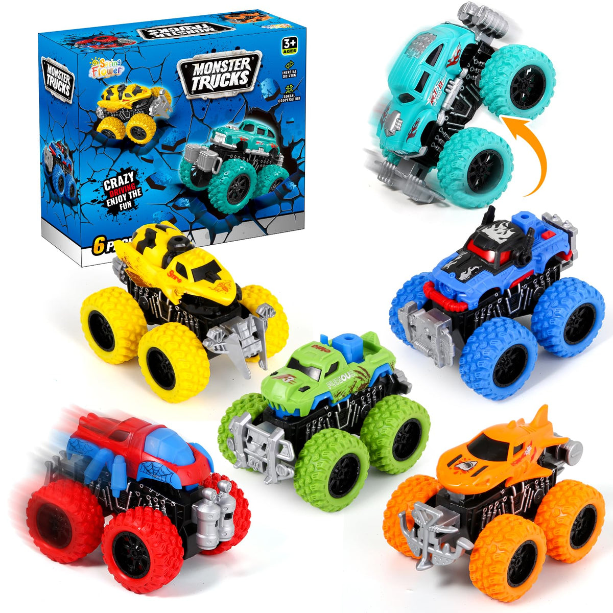 SpringFlower monster truck yellow front view for outdoor play and imagination.