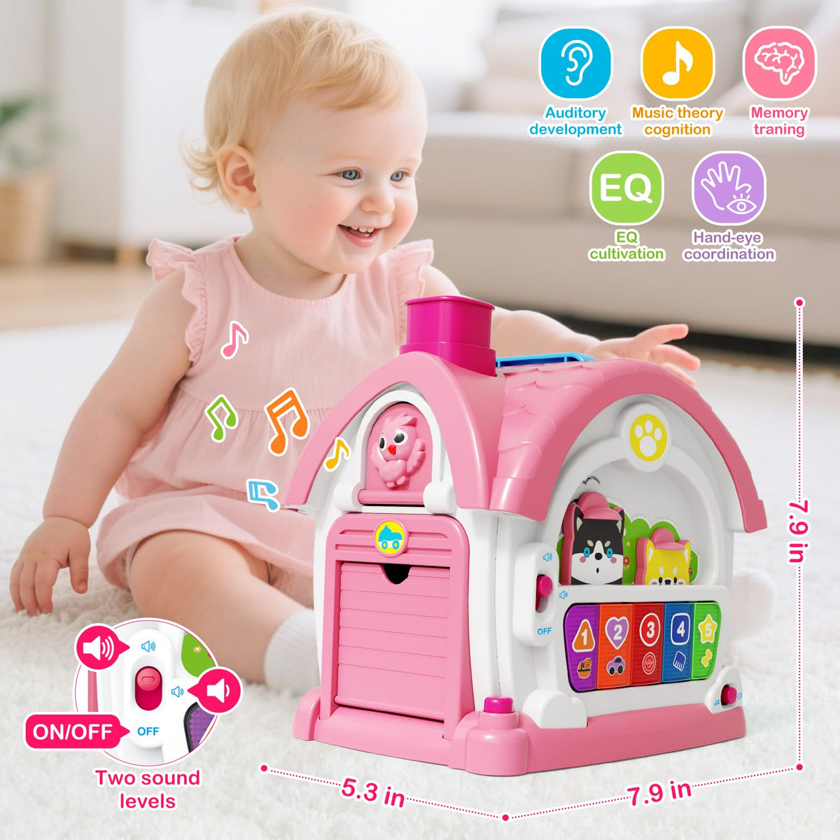 SpringFlower musical piano mode buttons invite auditory exploration and fine motor practice.