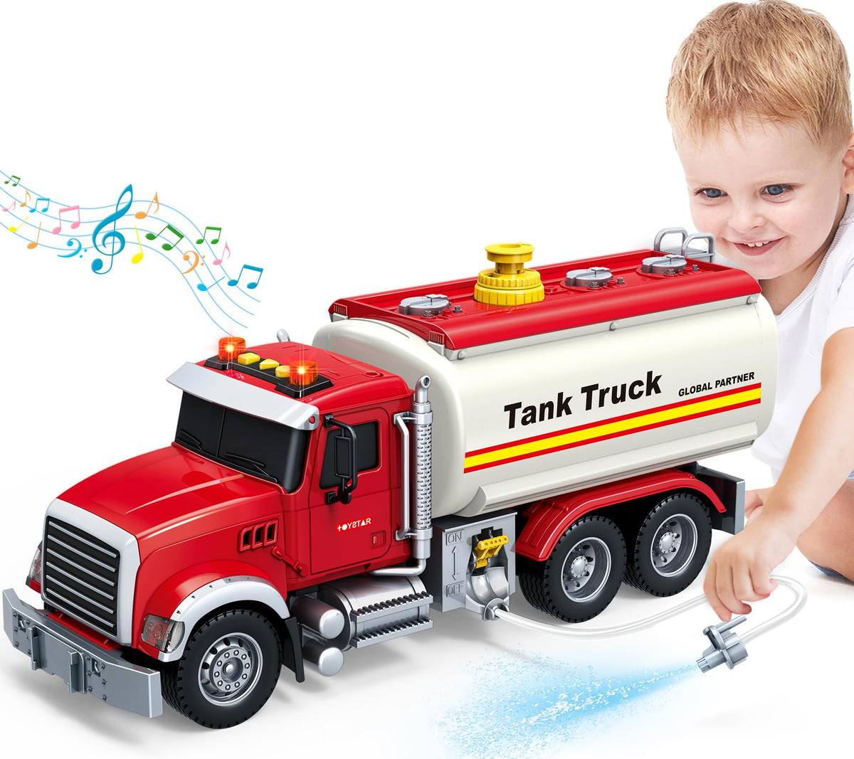 SpringFlower oil tanker truck with sound and lights for engaging imaginative play.