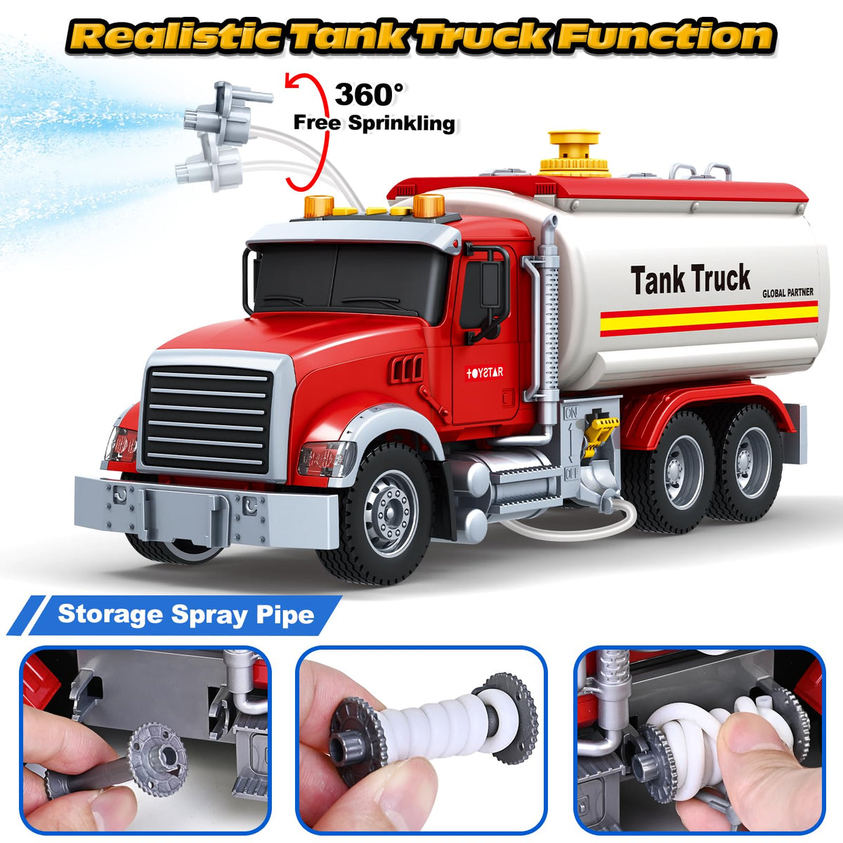 SpringFlower oil tanker truck water spray function enhances interactive play.