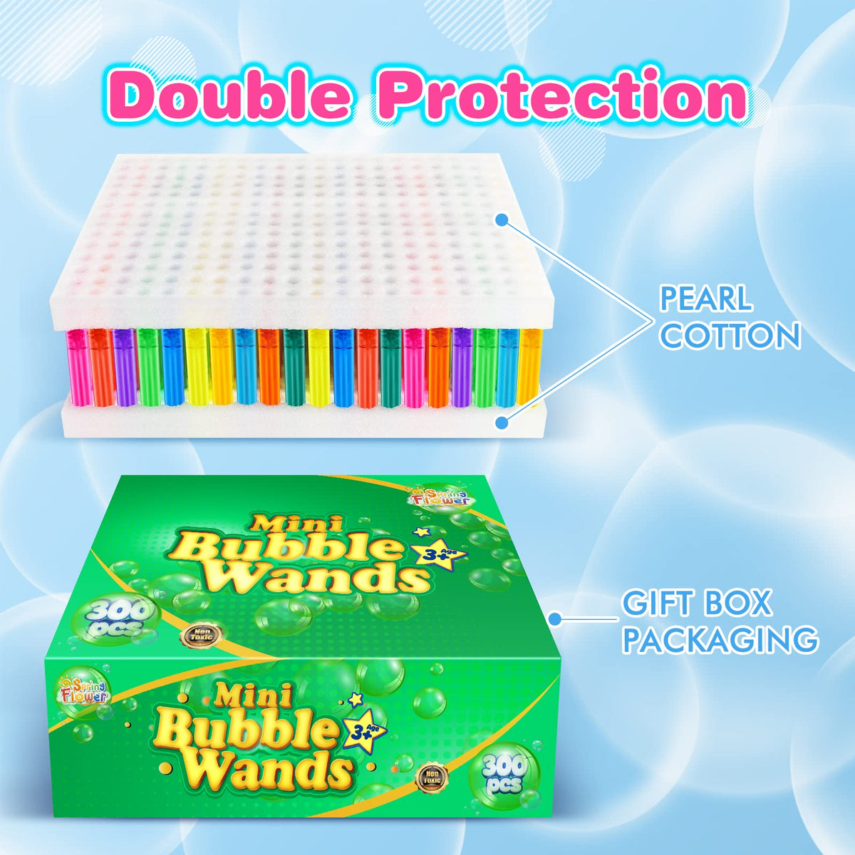 SpringFlower party-favor bubble wands brighten events and goody bags.
