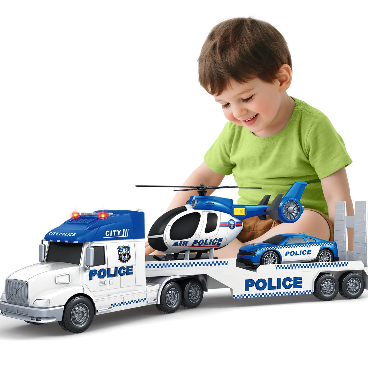 SpringFlower police-truck assembly playset offering multi-vehicle imagination for toddlers