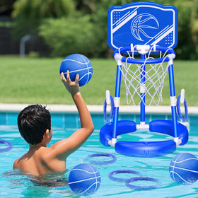 SpringFlower pool basketball hoop with backboard in blue, ready for pool games
