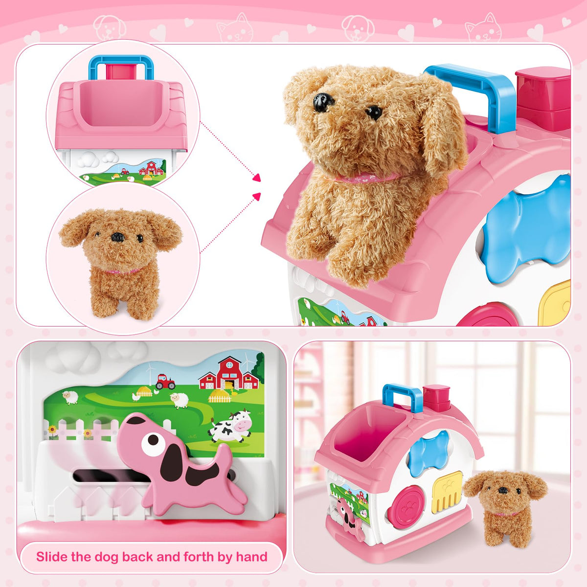 SpringFlower puppy chimney slide action encourages interactive play and hands-on learning.