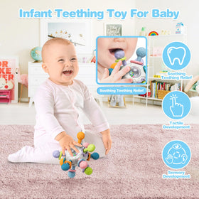 SpringFlower silicone pull-string toy encourages reach and coordination