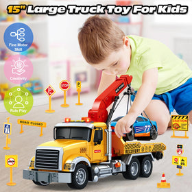 SpringFlower tow truck crane boom rotates for dynamic pretend unloading and repositioning.