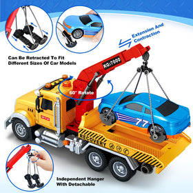 SpringFlower tow truck toy with traffic signs set supports role play and traffic awareness.