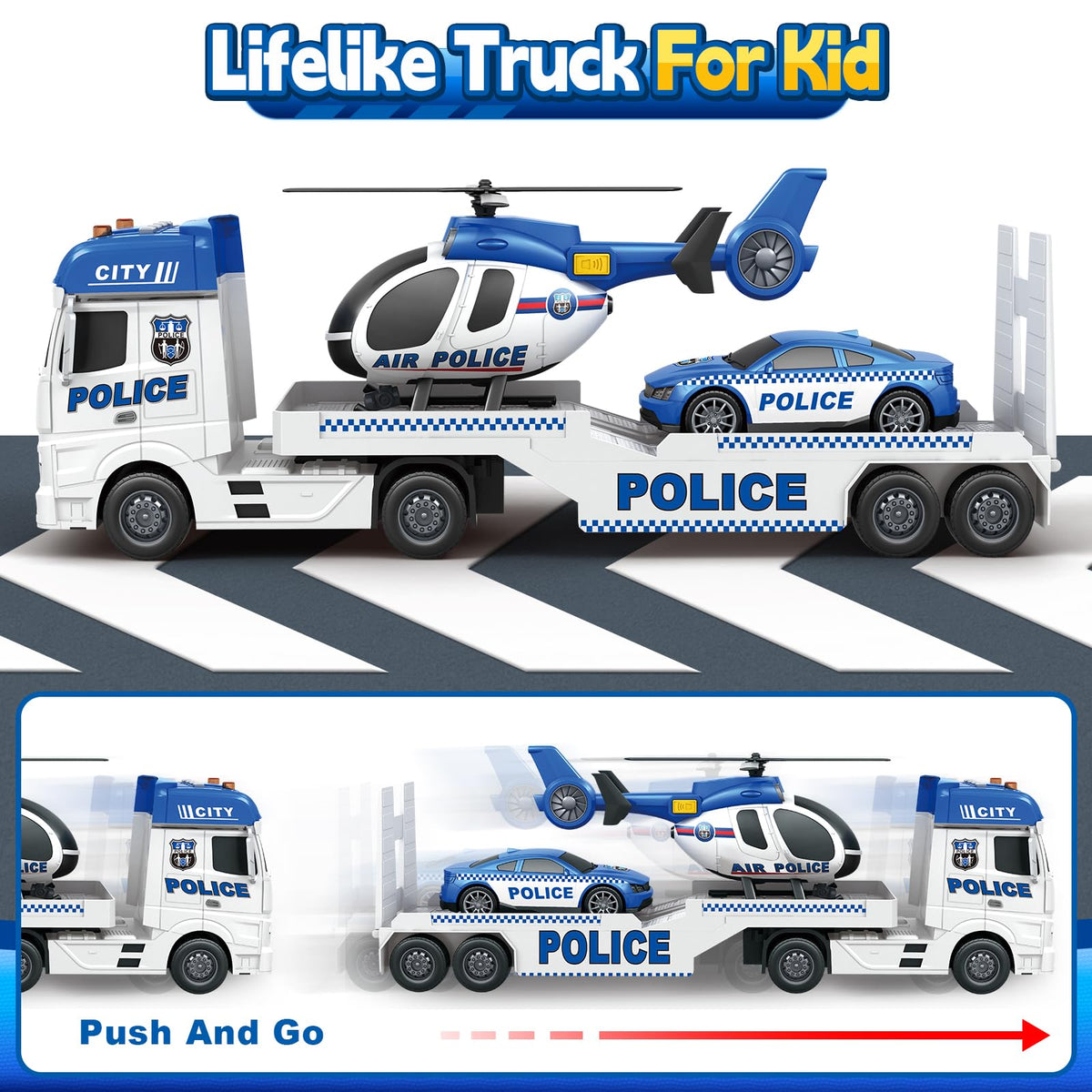 SpringFlower truck lights and sounds enhance immersive storytelling during play.