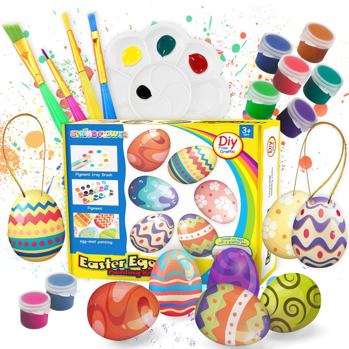 SpringFlower White Easter Eggs Painting Kit with 24 eggs for creative Easter decorating.