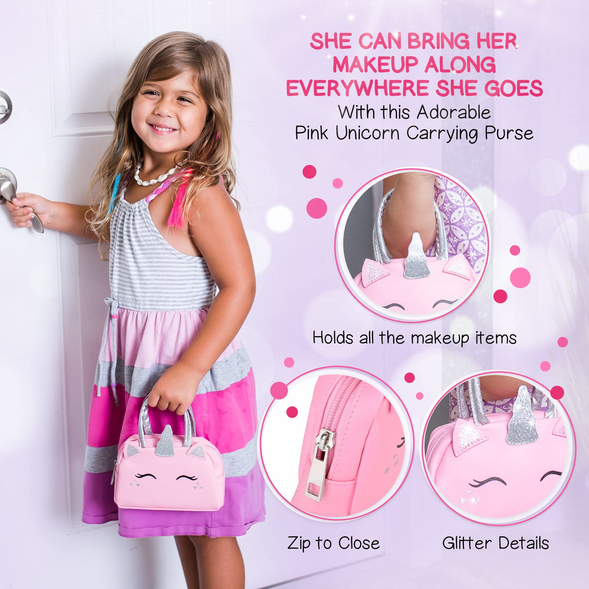 Sprinkles Toyz foundation with puff offering a realistic pretend beauty routine.