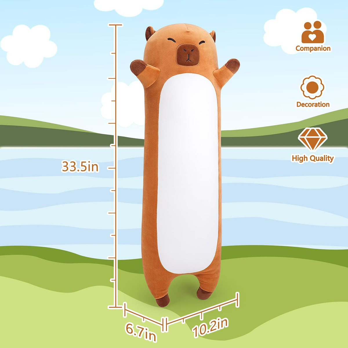 Sprinqdawin capybara plush measures 33.5 inches for cozy lounging.