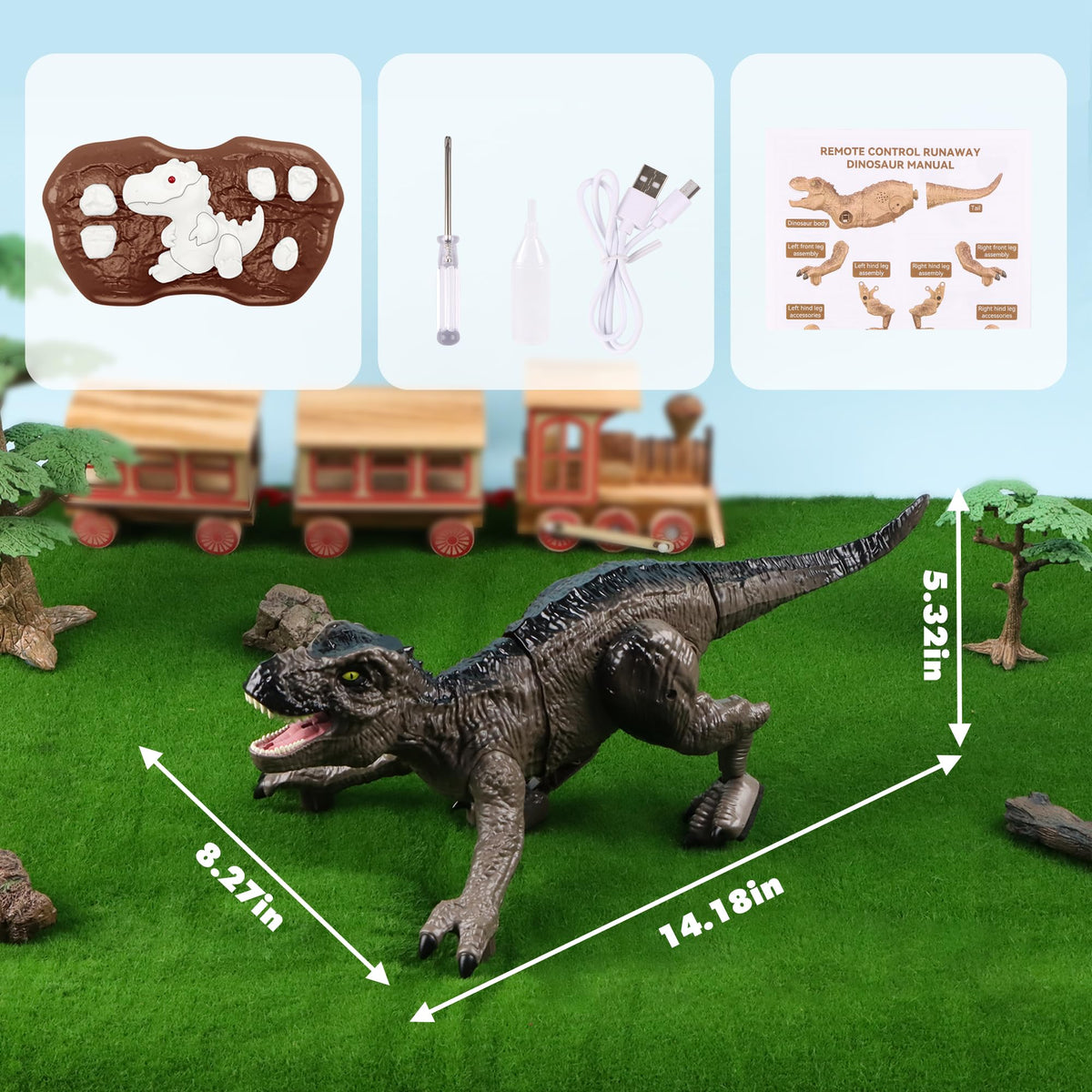 Demo mode shows realistic dinosaur actions on the SPRSHY remote.