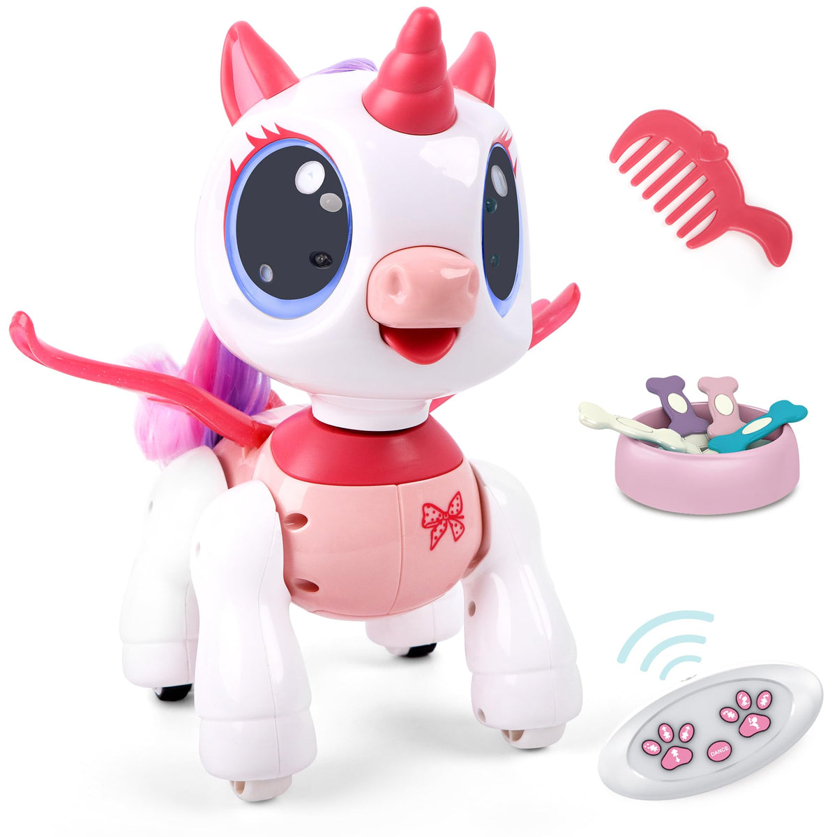 SPRSHY remote control unicorn pink front view boosts imaginative play