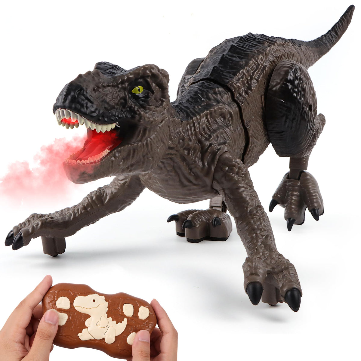 SPRSHY T-Rex remote walks with vivid lights for immersive kid play.