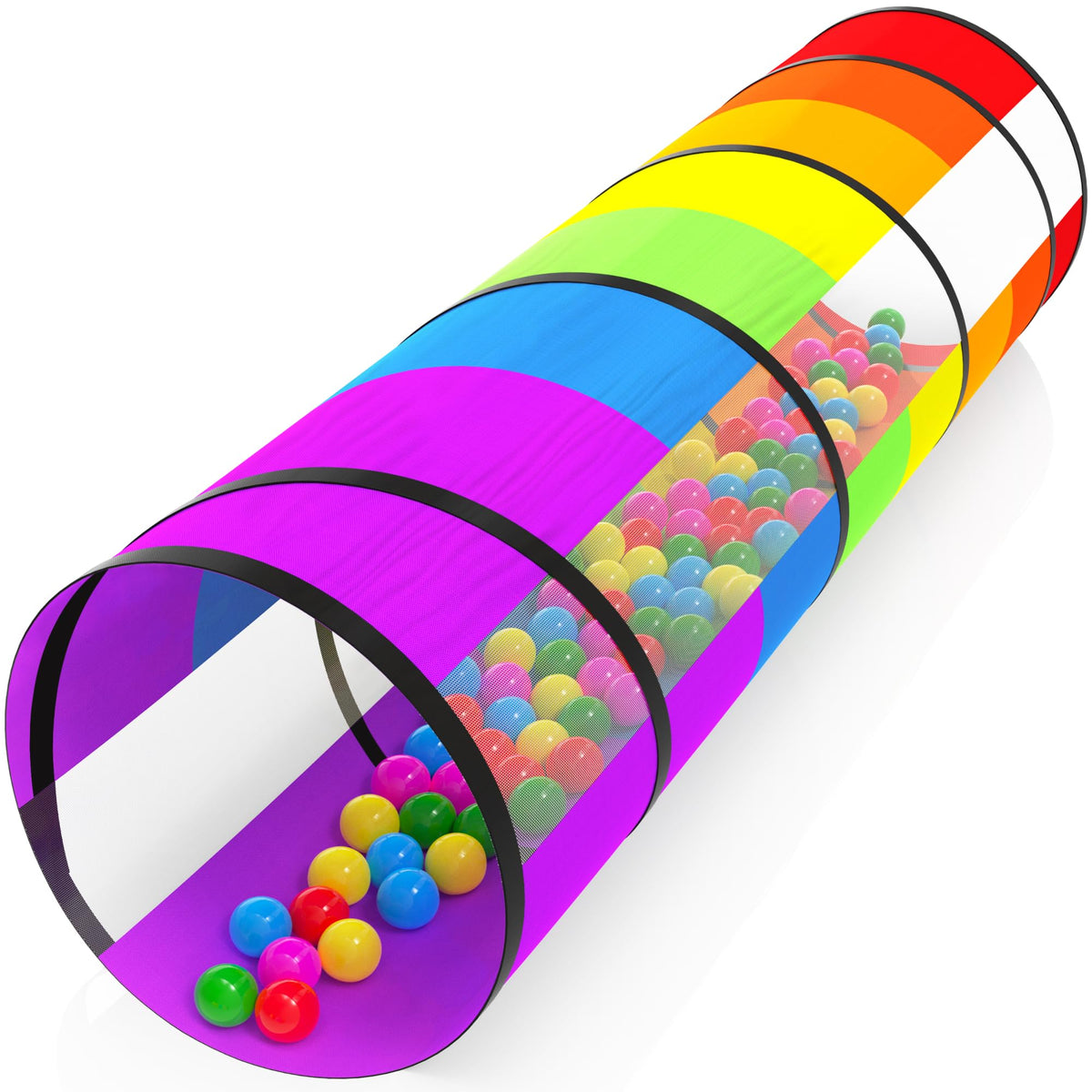 SPXKD kids play tunnel in bright rainbow colors for active indoor and outdoor exploration