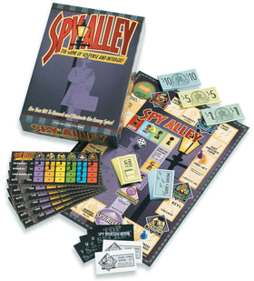 Spy Alley game box and pieces ready for family game night