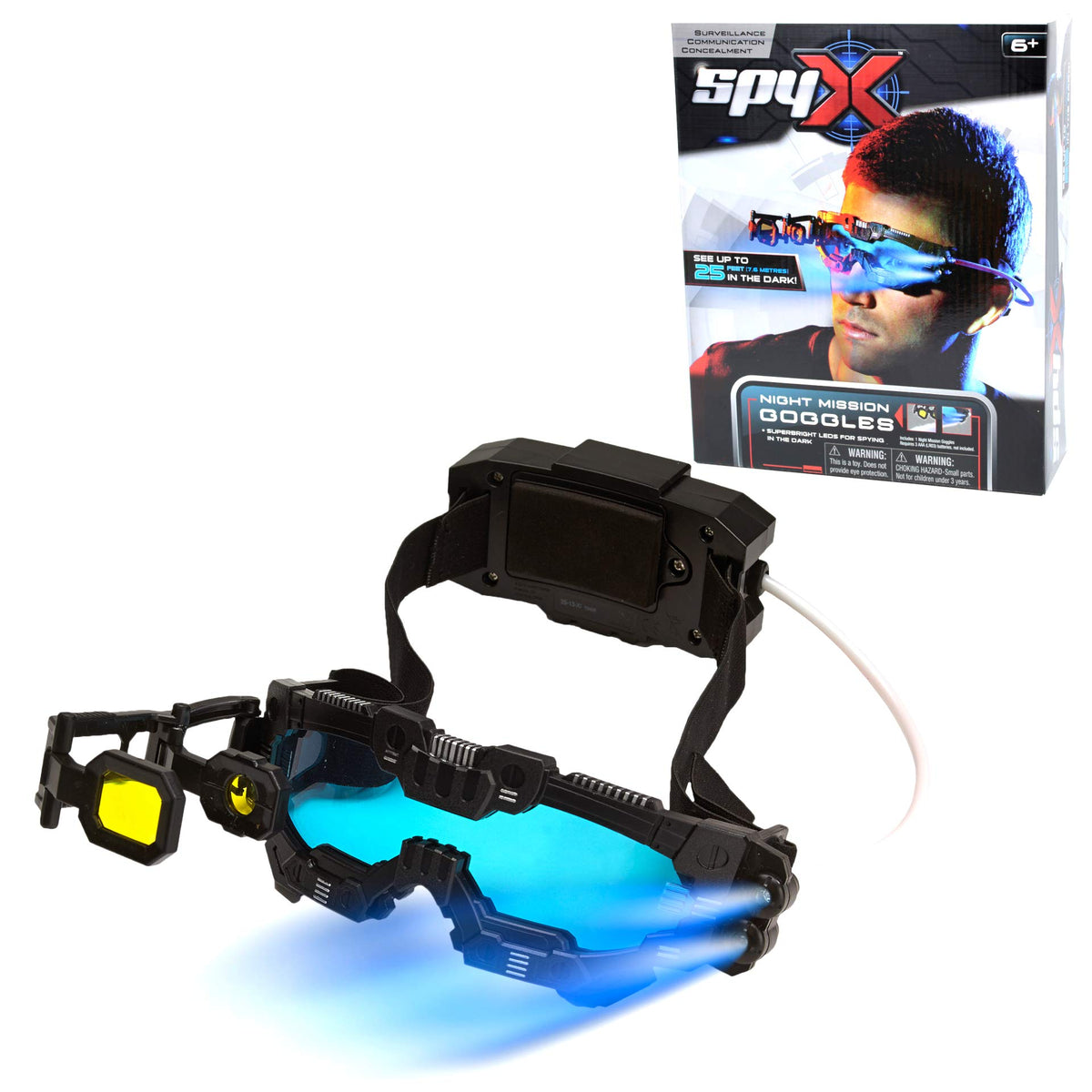 SpyX Night Mission Goggles front view with glow for covert play