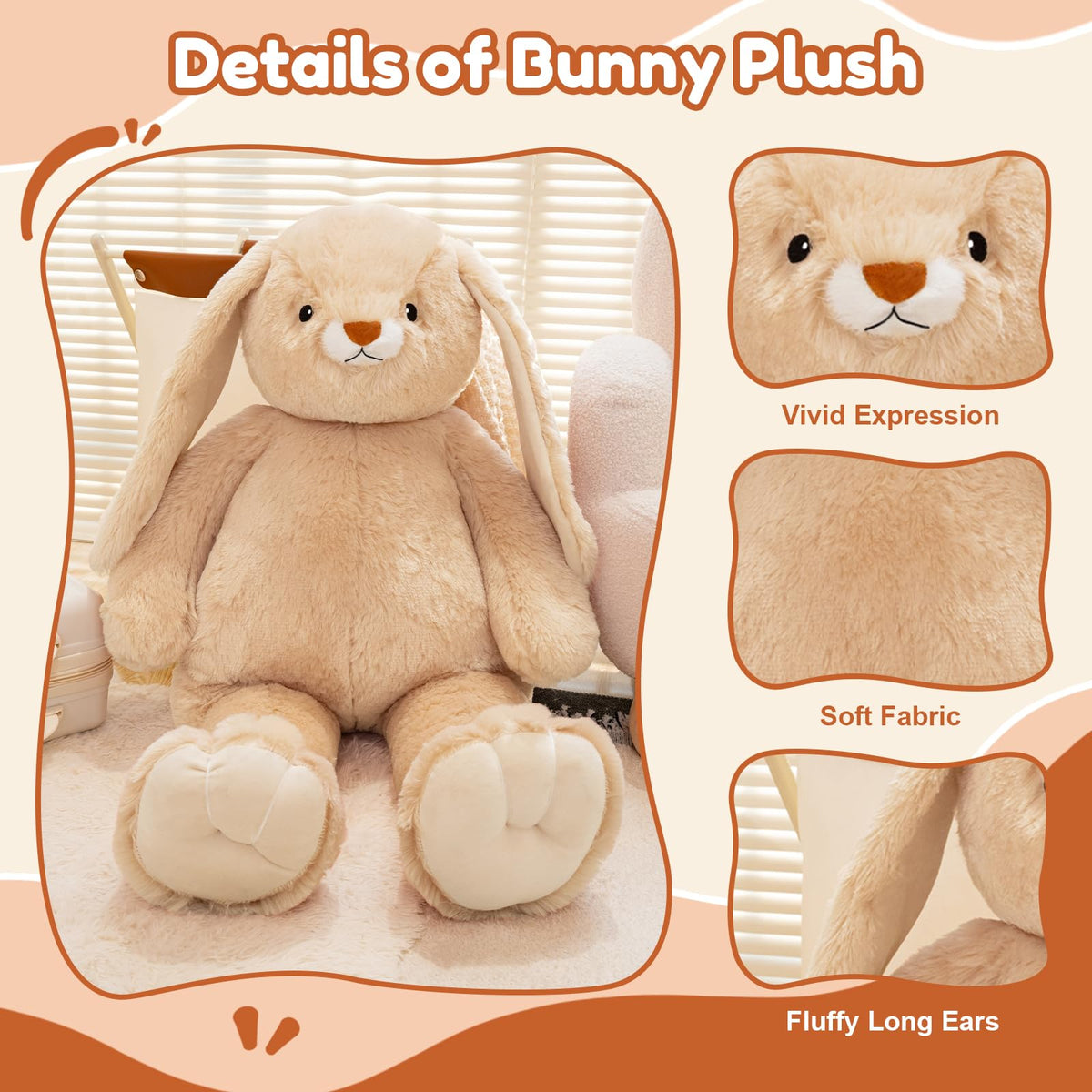SQEQE Big Bunny 39-inch ears plush for imaginative play.