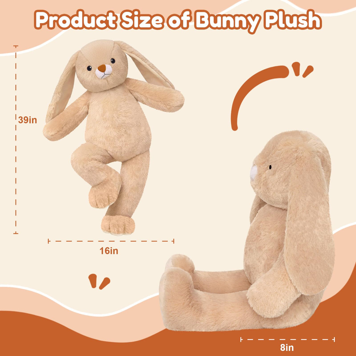 SQEQE Big Bunny 39-inch full-body plush as a soft cuddle companion.