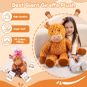 SQEQE Big Giraffe 39-inch on couch adding playful charm