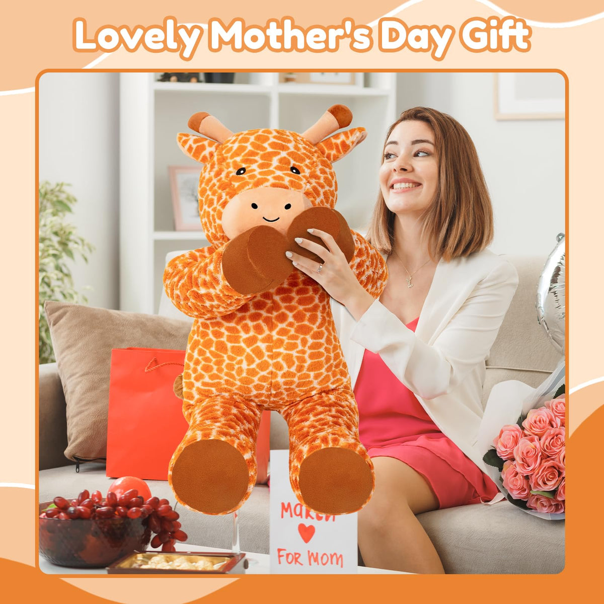SQEQE 39-inch giraffe plush shipped compressed and ready to fluff