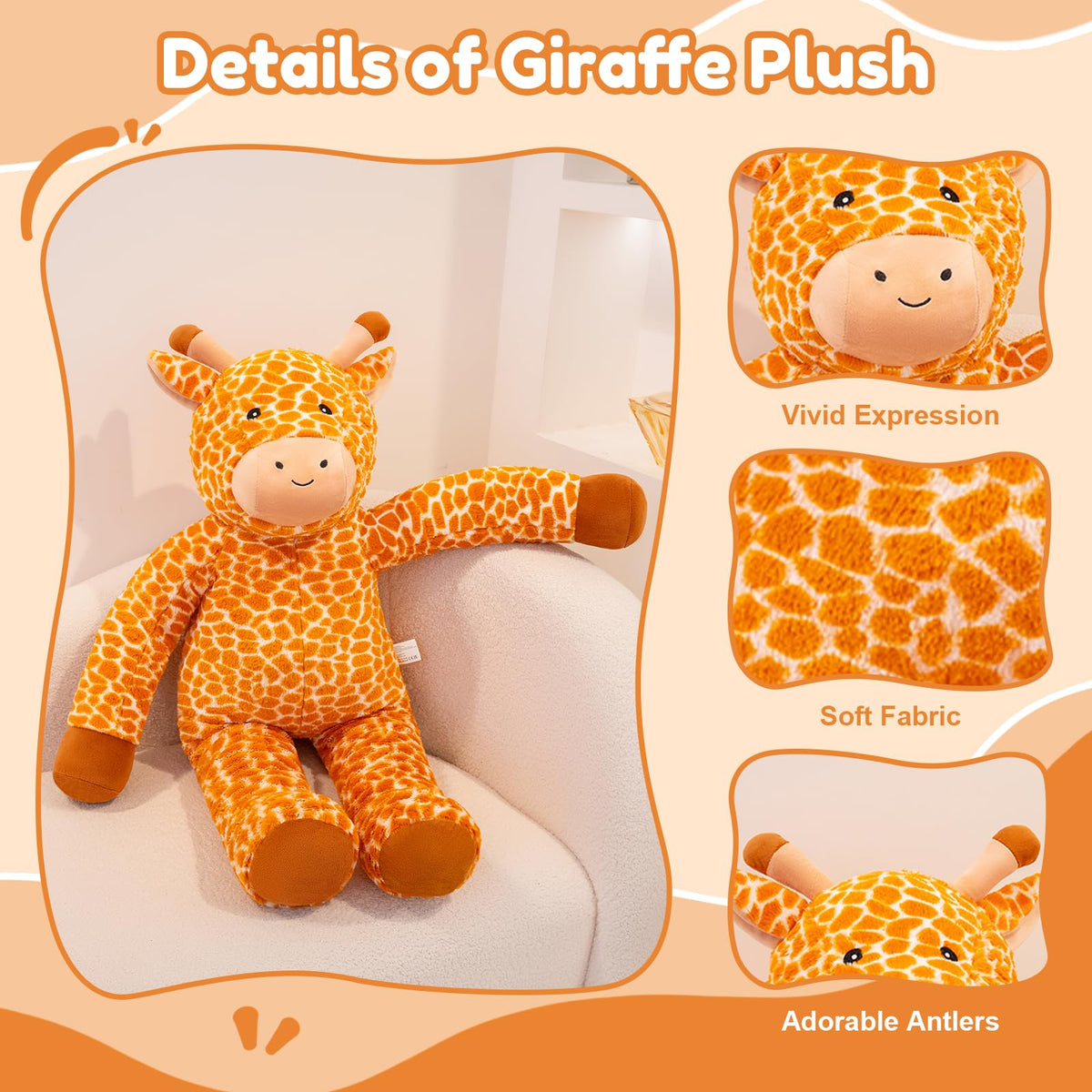 SQEQE Big Giraffe 39-inch side view plush in room decor and comfort