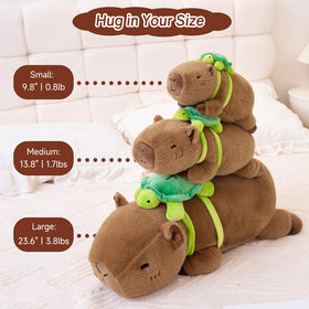 SQEQE capybara plush resting on bed, ideal nighttime snuggle.