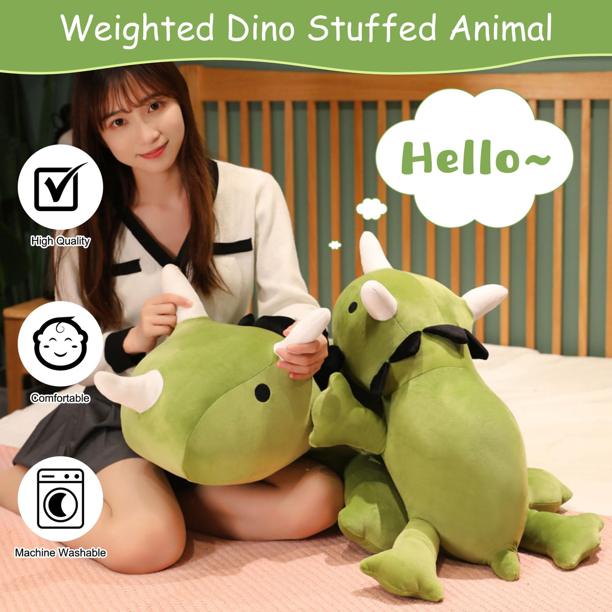 SQEQE dinosaur plush with weight bottom design for stable comfort