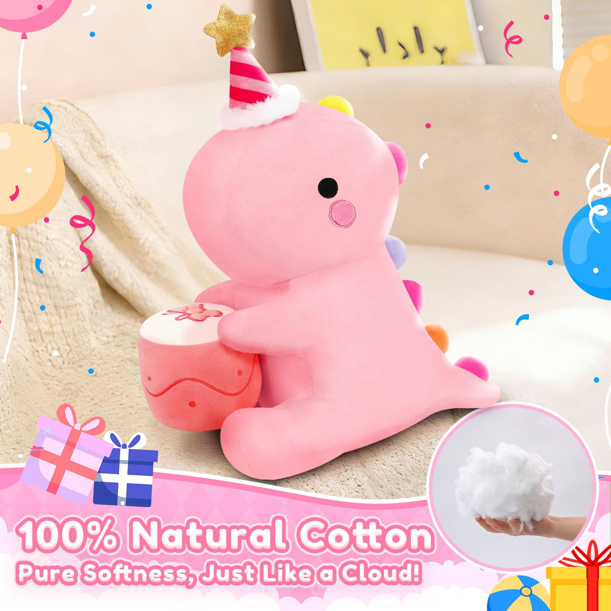 SQEQE dino plush doubles as decorative pillow for home.