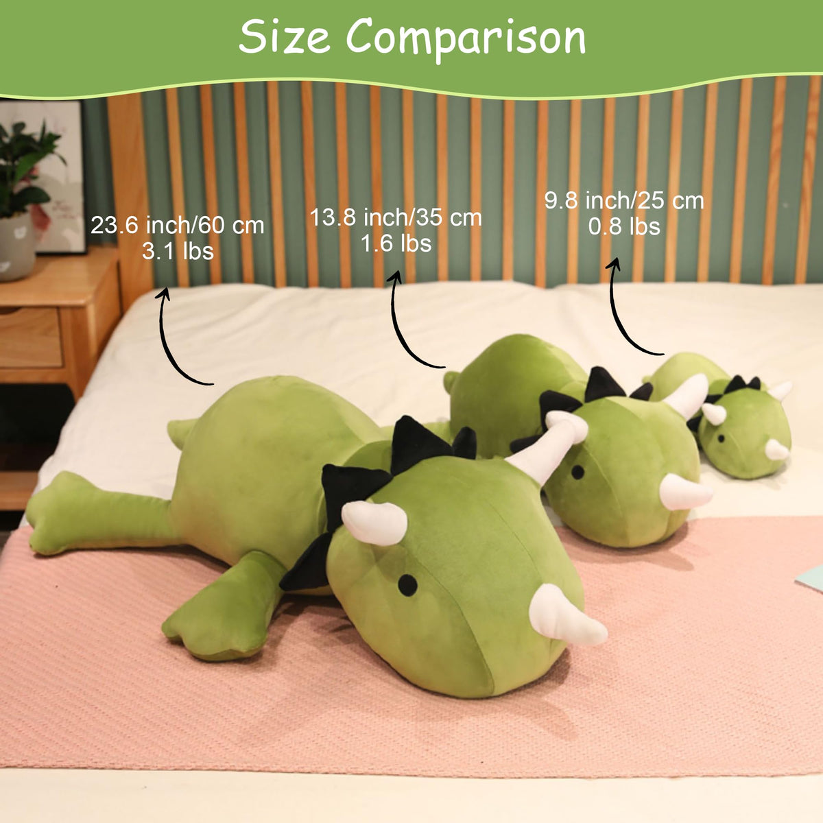 SQEQE dinosaur plush in multiple sizes for different spaces