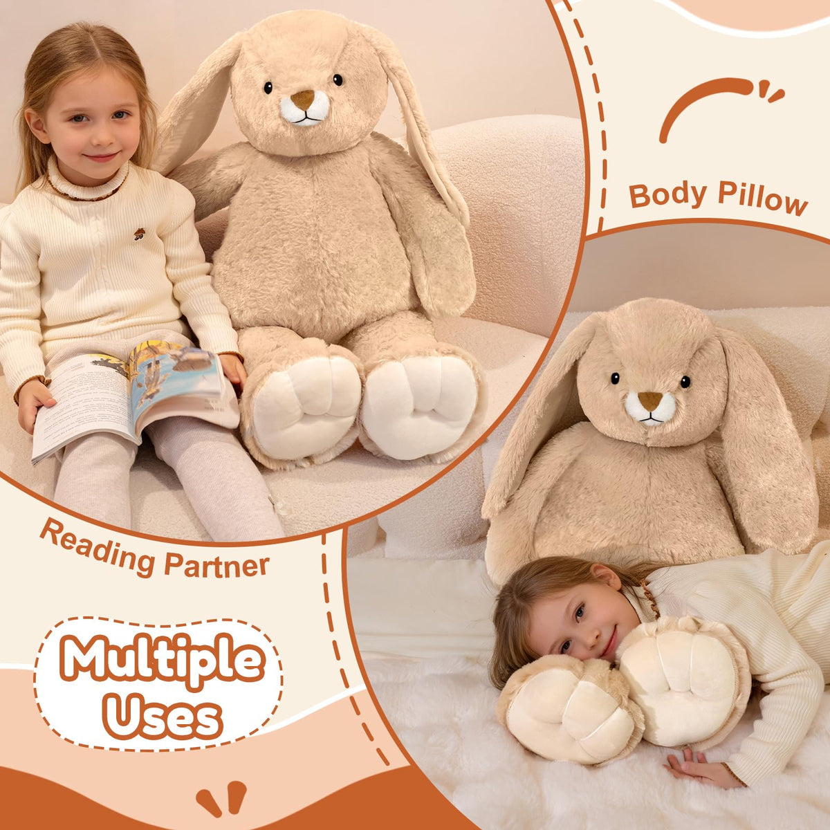 SQEQE Giant rabbit plush with hug-ready design for comforting moments.