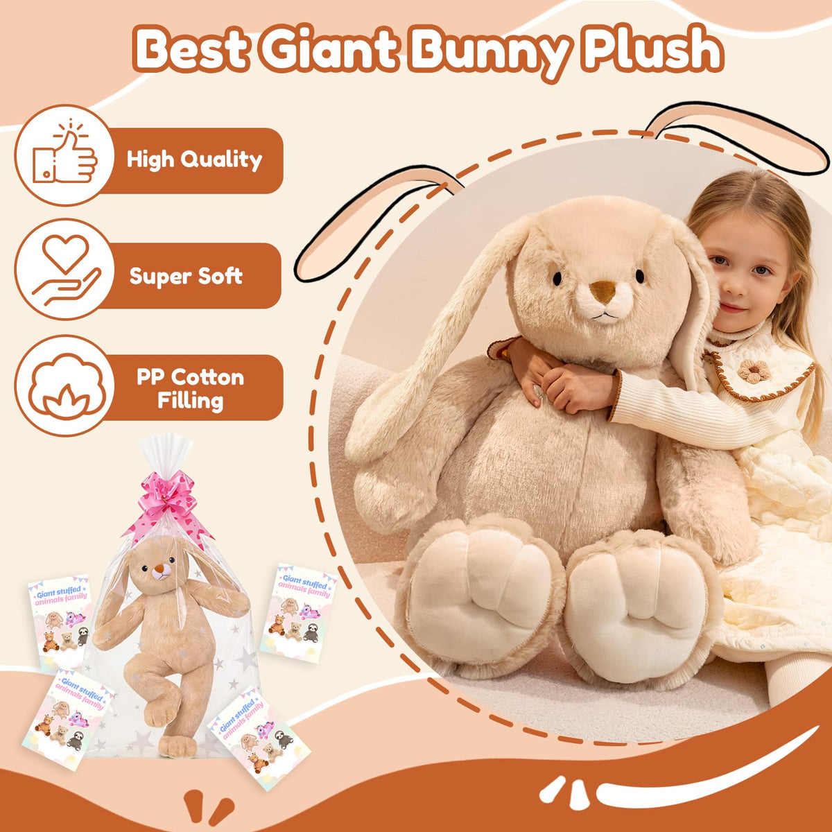 SQEQE Giant rabbit plush with soft fur adds warmth to any room.