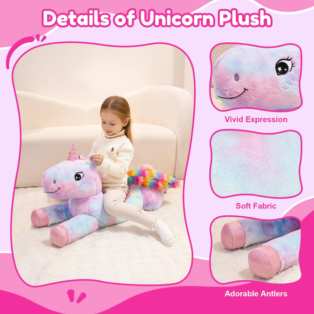 SQEQE giant unicorn soft plush texture ideal for cozy hugs.